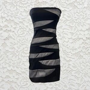 vintage y2k black & grey strapless bodycon bandage club indie sleaze mini dress